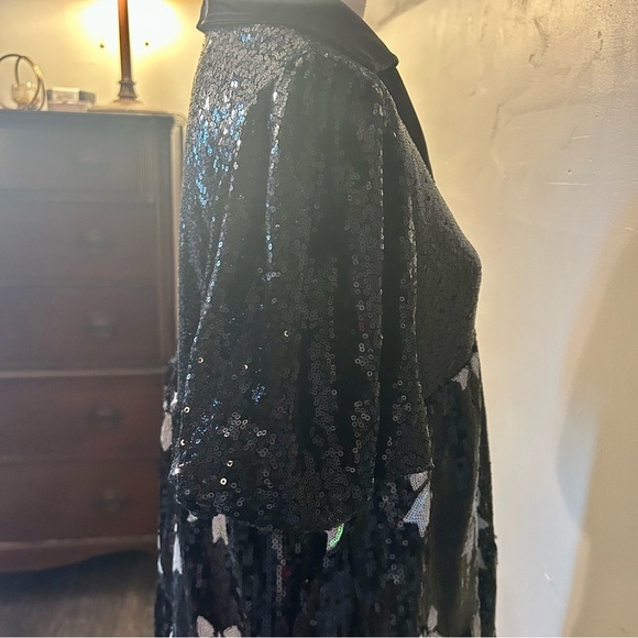 Simply Southern Sequin Puff Sleeve Bow Dress Black White Size Large - Picture 12 of 12